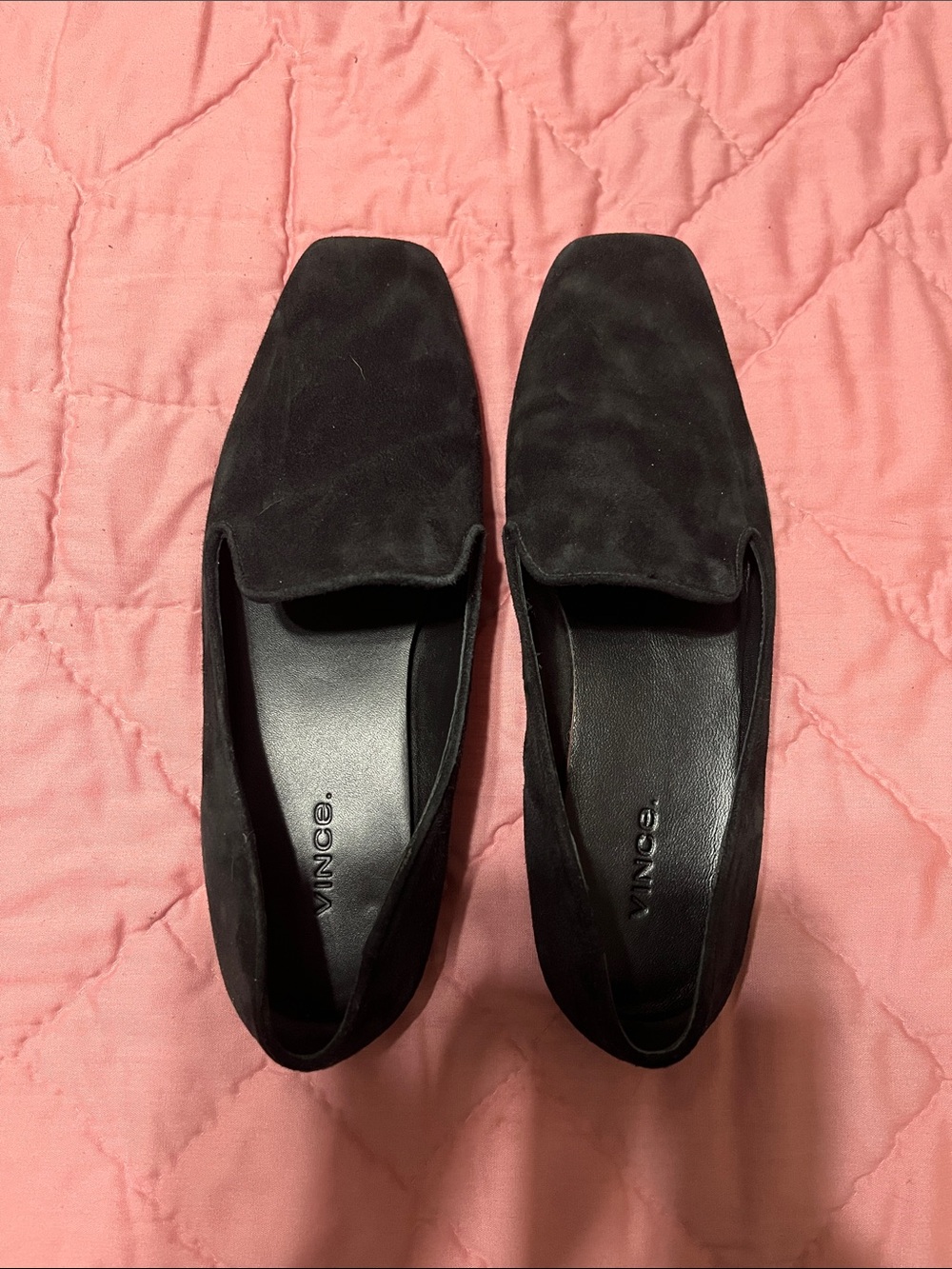 Vince Black Suede Square-Toe Slip-On Loafers